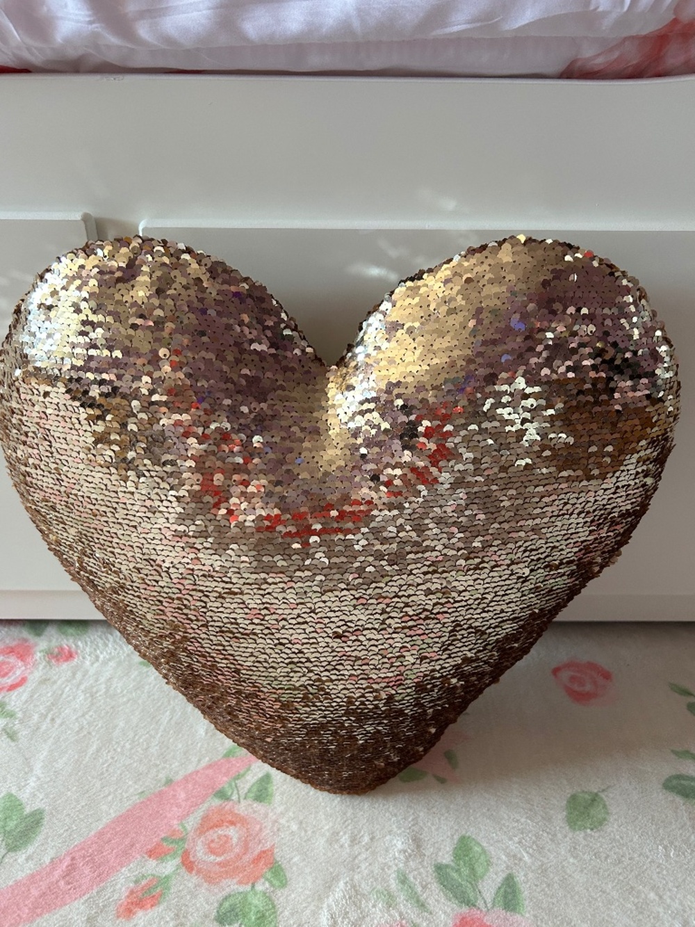 Bouclair Rose Gold/ Gold Heart Shaped Sequin Pillow